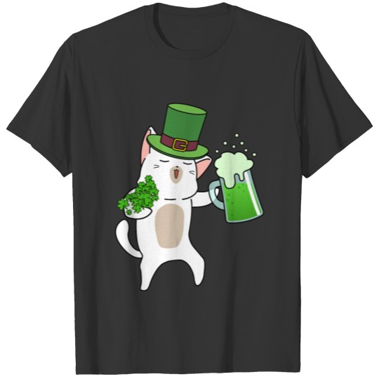 Beer Drinking Cat Shamrock Men Women St. Patrick's T-shirt