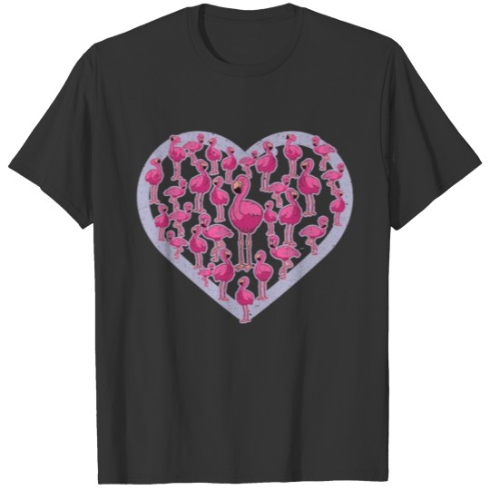 Pink Flamingo Heart Bird Lover Summer Vacation T-shirt