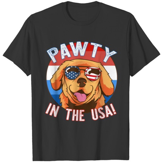 PAWTY IN THE USA Party Golden Retriever Dog T-shirt
