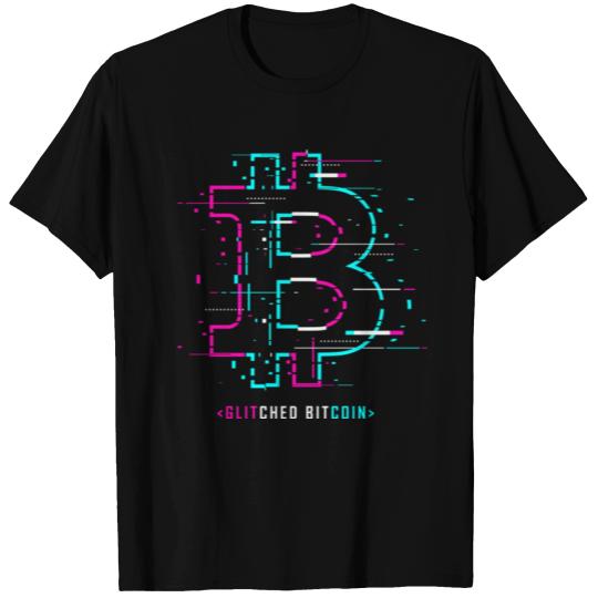 Glitched Bitcoin Blockchain revolution technology T Shirts