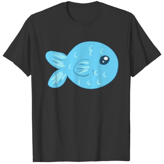 cute fish sea animal cartoon blue T-shirt