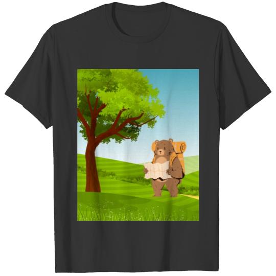 Hiking Bear with Map Under a Tree T-shirt