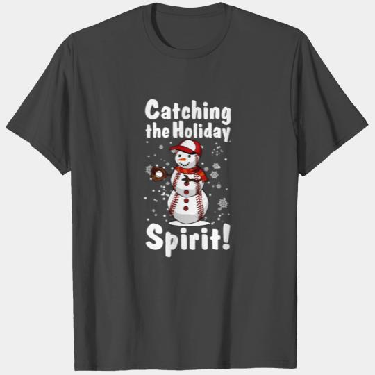 Catching The Holiday Spirit Funny Baseball Snowman T Shirts