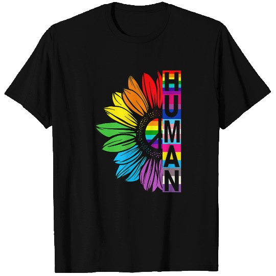 HUMAN Sunflower LGBT Flag Gay Pride Month LGBTQ T Shirts