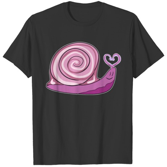 cartoon snail heart symbol animal pink T-shirt