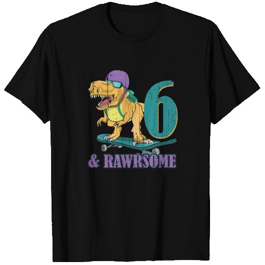 Birth Born Age 6 Years Old Skateboard Dinosaur T Shirts