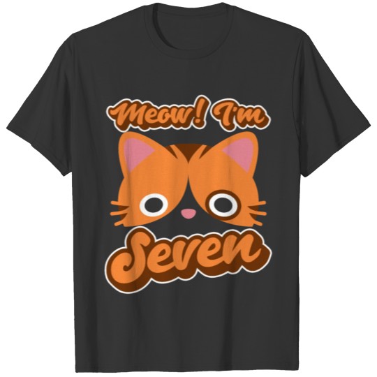Meow I'm Seven Cat Kitty Lover 7th Birthday Party T-shirt