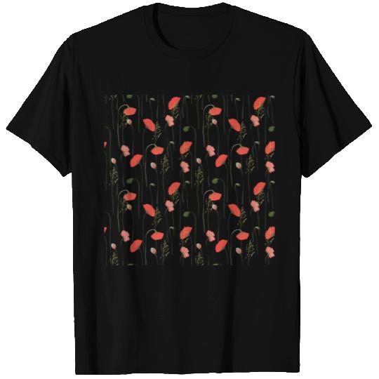 Pretty Girly Poppies Floral Pattern T Shirts