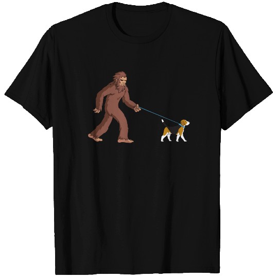 Bigfoot Sasquatch Walking Beagle T Shirts