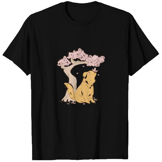 Dog With Sakura Tree T Shirts