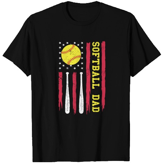 Softball Dad Vintage American Flag T Shirts