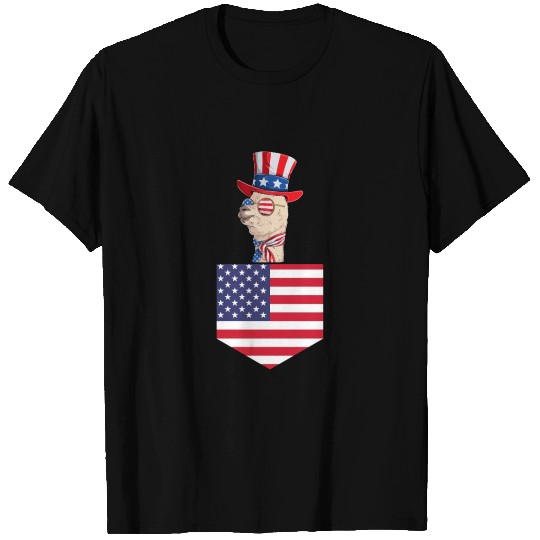 Llama Patriotic Day US Flag Llama Pocket 4th of T Shirts