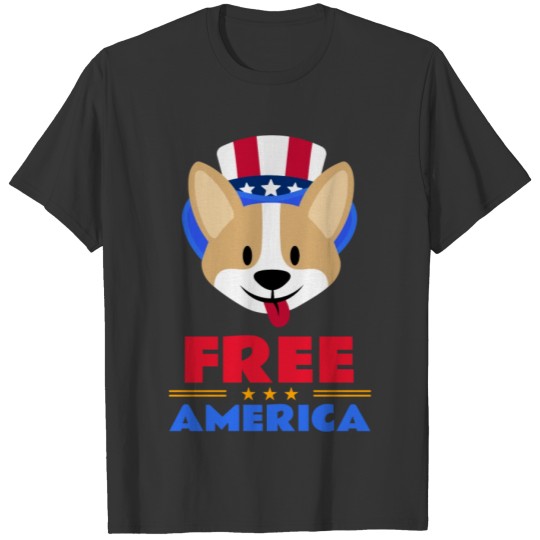 Corgi Free America Cute Dog 4th Of July T Shirts