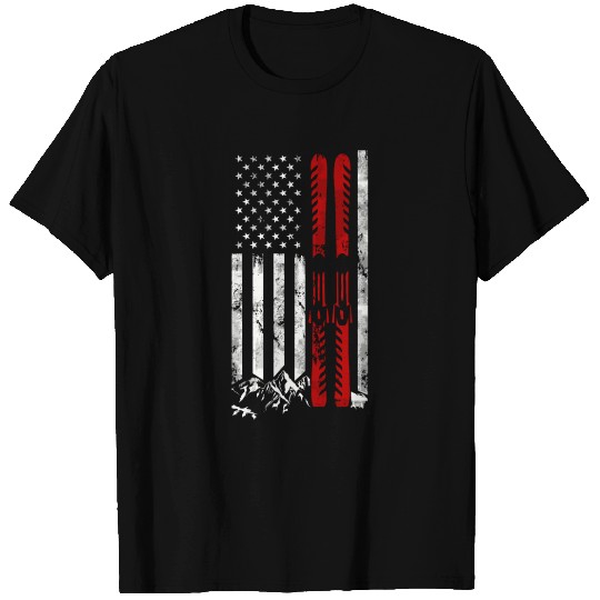 Ski Us American Flag Skiing T Shirts