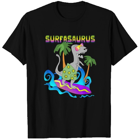 Funny Surfing Dinosaur T Shirts SURFASAURUS Tropical