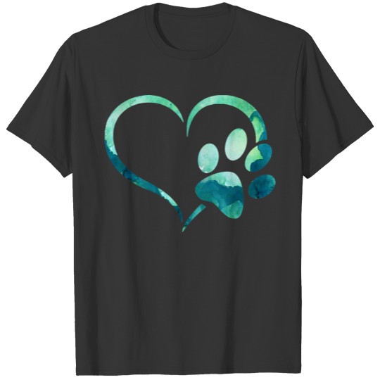 Light Green Watercolor Dog Paw Print Heart For Dog T Shirts