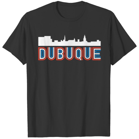Red White Blue Retro Dubuque Iowa Skyline T Shirts