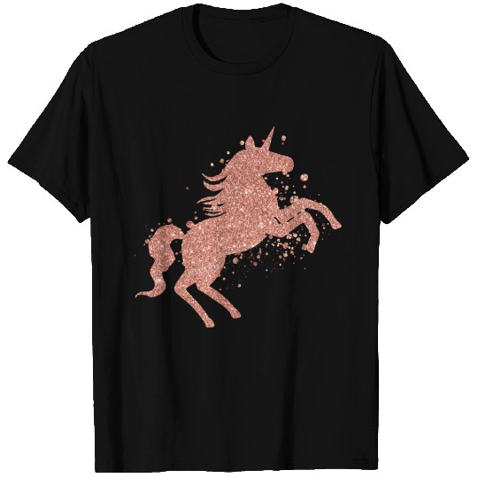 Rose Gold Glitter Textures Unicorn T Shirts