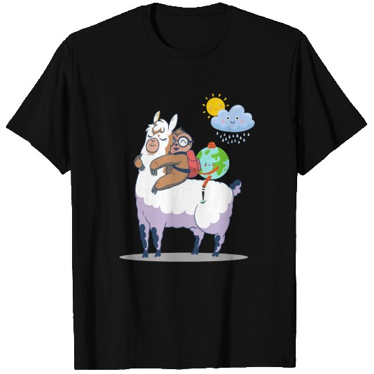 LLama Sloth Earth Funny Earth Day Climate Change T Shirts