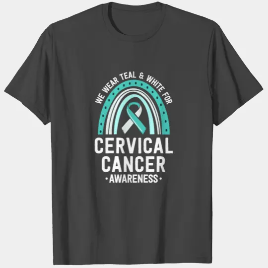 Cervical Cancer Awareness Teal White Ribbon Boho T Shirts