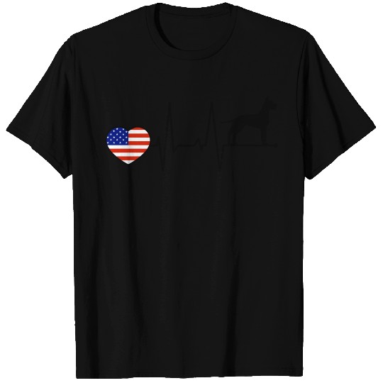 Great Dane Dad American USA Flag Heartbeat Black T Shirts