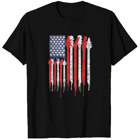 American Flag Guitar Red White Patriotic Music T Shirts