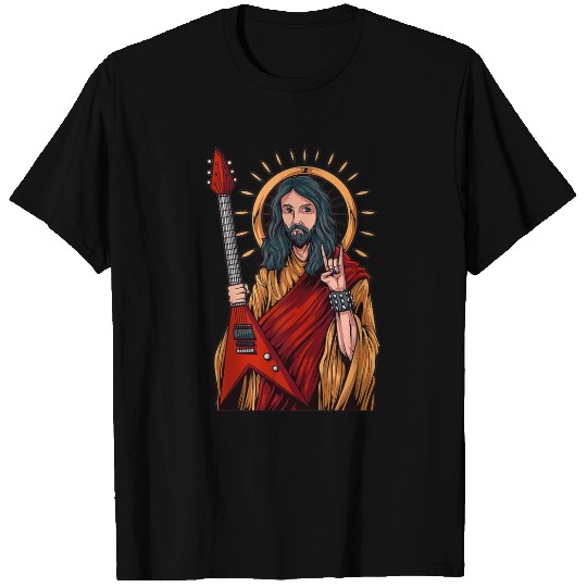 Jesus Playing Heavy Metal Guitar T Shirts