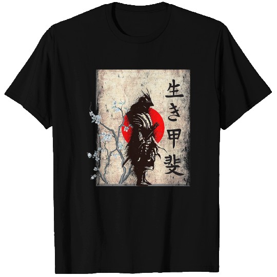 Samurai characters Japan flag Japanese warrior T Shirts