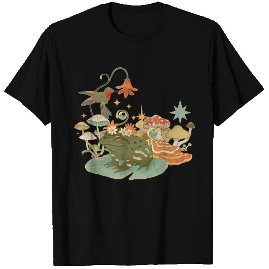 Cottagecore with frog, mushrooms and hummingbird T Shirts