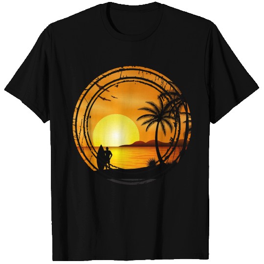 Retro Vintage Sunset , Beach, Palm Trees, Vacation T Shirts