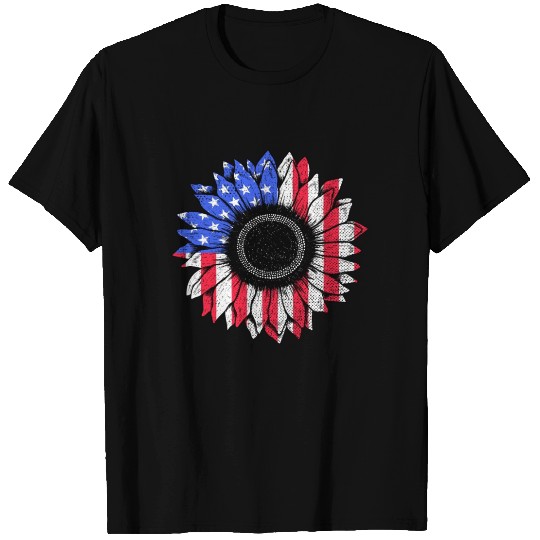 Sunflower Usa American Flag Patriotic 4th of July T Shirts