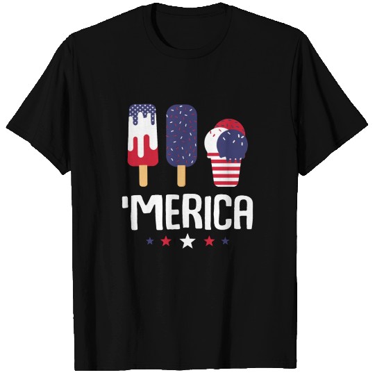 Merica Ice Cream Lover Popsicles US Flag T Shirts