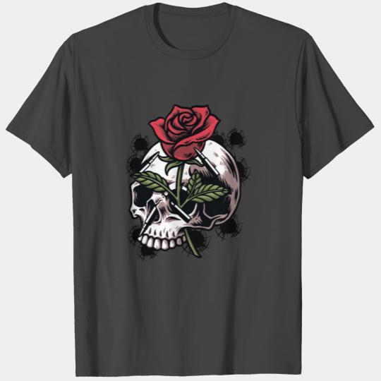 Bullets and Skull Roses Aesthetic Dripping Pattern T Shirts