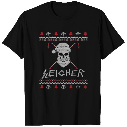 Sleigher Ugly Christmas Metal Santa T Shirts