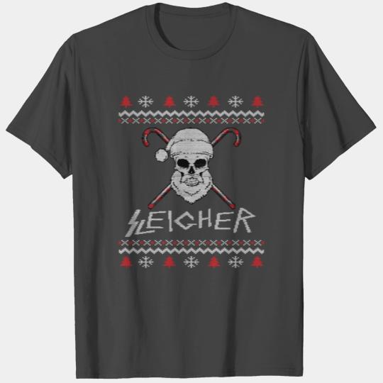 Sleigher Ugly Christmas Metal Santa T Shirts