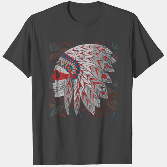 Womens Retro Native American Skull V Neck T Shirts