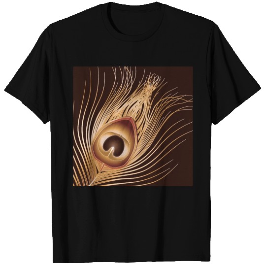 hand drawn gold colored peacock feather T Shirts