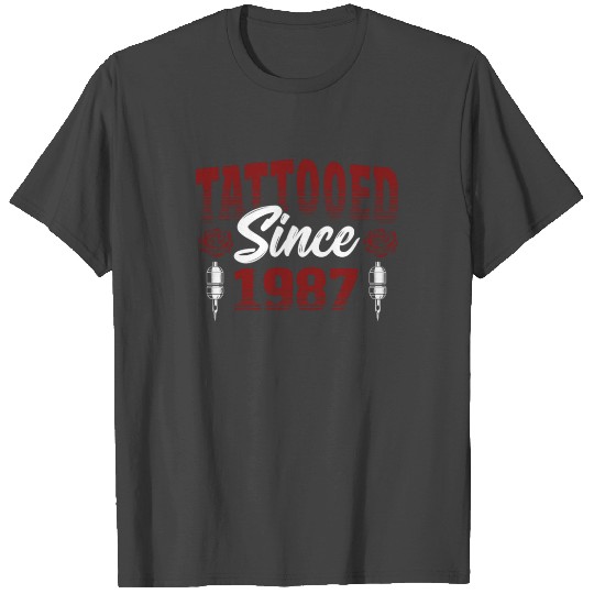Tattooed Since 1987 Red Rose-Themed Tattoo Ink T Shirts