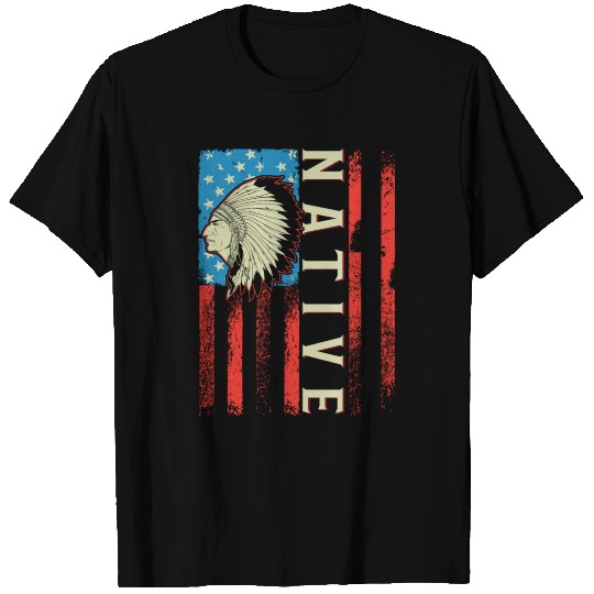 Native American Flag Chief Traditional US T Shirts