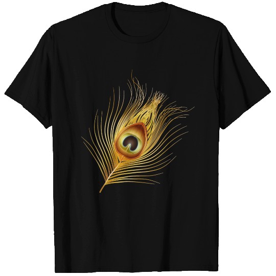 hand drawn gold colored peacock feather T Shirts