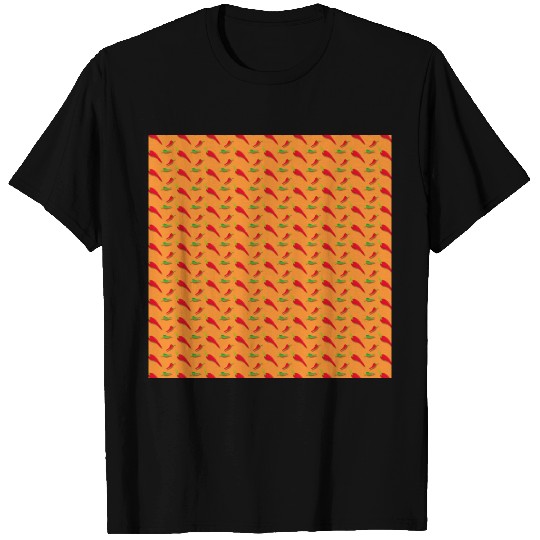 Red Chilli Pepper Pattern on orang T Shirts