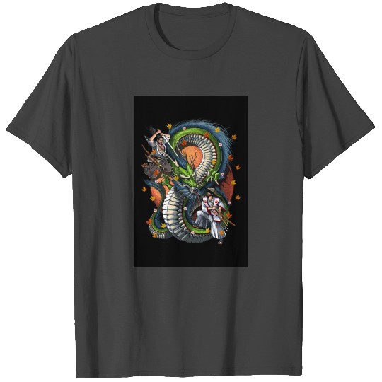 Japanese Dragon Samurai Warrior Battle T Shirts