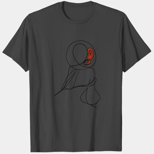 Line art, woman with hat, red rose T Shirts