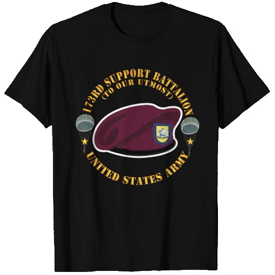Army Maroon Beret FLash DUI 173rd Support Battalio T Shirts
