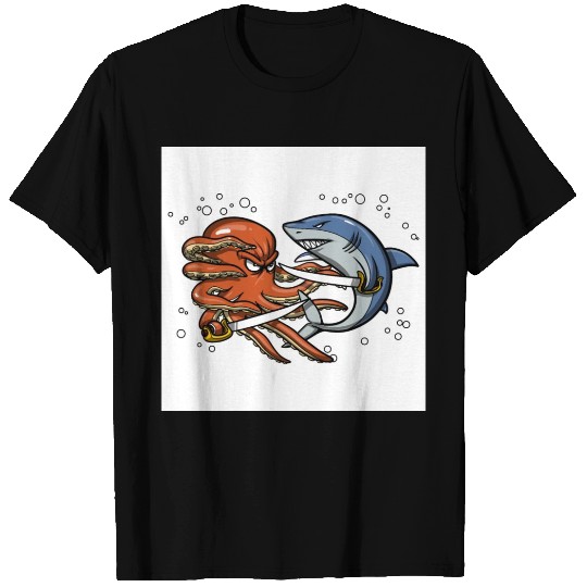 Octopus Shark Pirate Battle T Shirts