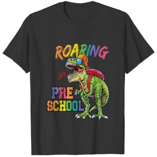 Roaring Into Pre-K Dinosaur Back to School T Shirts