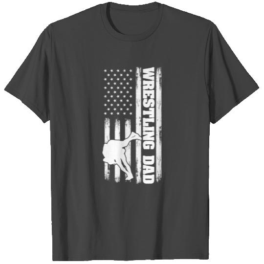 Wrestling Dad Fathers Day US Flag for Wrestler T Shirts