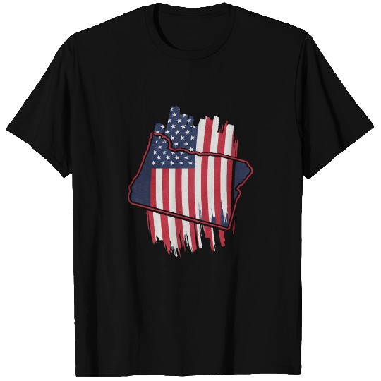 Retro American Flag Oregon State Mountain T Shirts