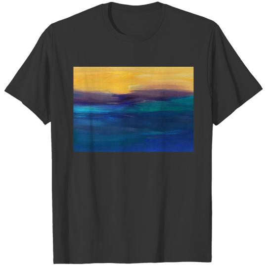 Abstract Blue Yellow Stripes Painting T Shirts