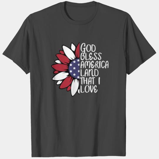 God Bless America Sunflower God Bless USA T Shirts